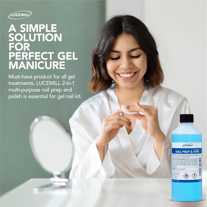 Lucemill Nail Prep & Wipe Gel Polish Cleanser - 500ml | Professional Formula for Acrylics & Nail Tips | Alcohol Wipe Off Solution 3