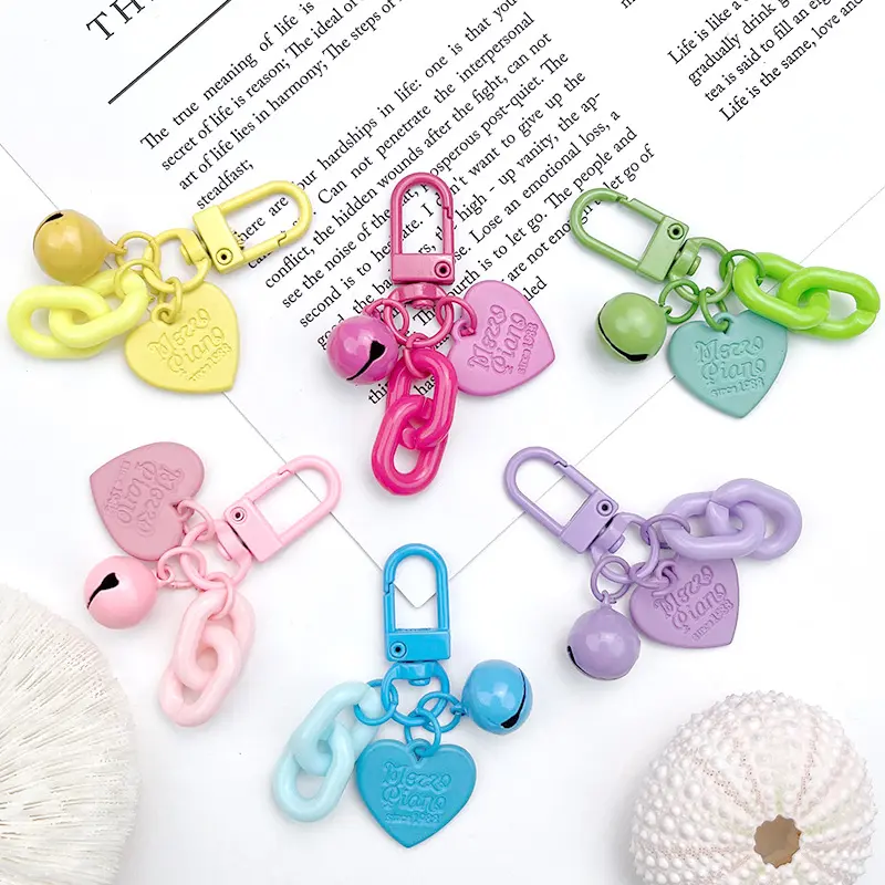 Cute macaron love bell chain keychain DIY acrylic chain earphone cover decorative bag pendant