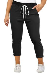 Women's Plain Drawstring Waist Cropped Pants, Casual Pocket Trousers for Daily Wear, Ladies Bottoms for All Seasons, Casual Minimalist Trousers