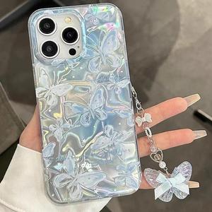 Butterfly Pattern Phone Case with Chain, Fashion Phone Protective Cover, Phone Accessory Compatible with Honor X7C X9C 200 90 Smart X5B X8B X8A X8 X6B 70 X7A X7B X5 Plus X9A X9B X6 X6A Magic 7 6 5 Lite, Casing
