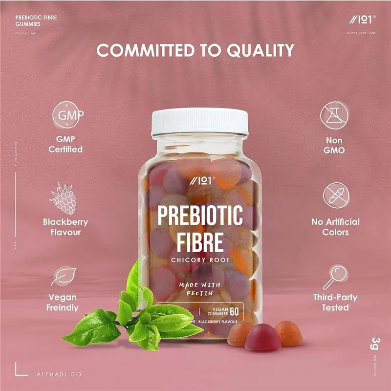 Prebiotic Fibre Gummies 3g - 60 Vegan Gummies - Chicory Root Inulin, BlackBerry, Strawberry & Peach Flavour (30 Day Supply) by Alpha01 2