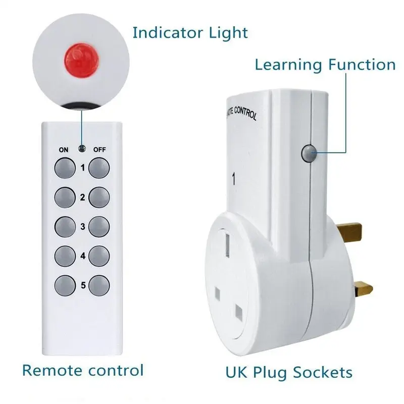 1-5 Remote Control Sockets Wireless Switch Home Mains Power Outlet Pack UK Plug 3