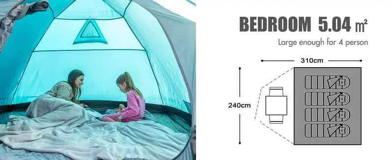 Product Introduction of 3-4 Man Tent with Porch, Camping Tent for 3 to 4 Persons with Sewn-in Groundsheet, 4000mm Waterproof Family Tent with Bedroom, Lightweight Dome Tent for Outdoor Garden Backpacking Hiking[60%OFF] 3