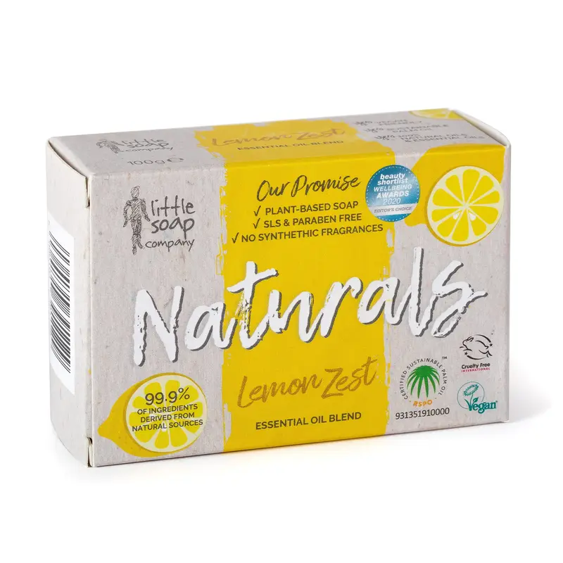 Little Soap Company Naturals Range - Bar Soap Lemon Zest Vegan Cruelty Free No SLS or Parabens Refreshing Cleansing Soap Bar 100g - Comfort, Cleanser 0