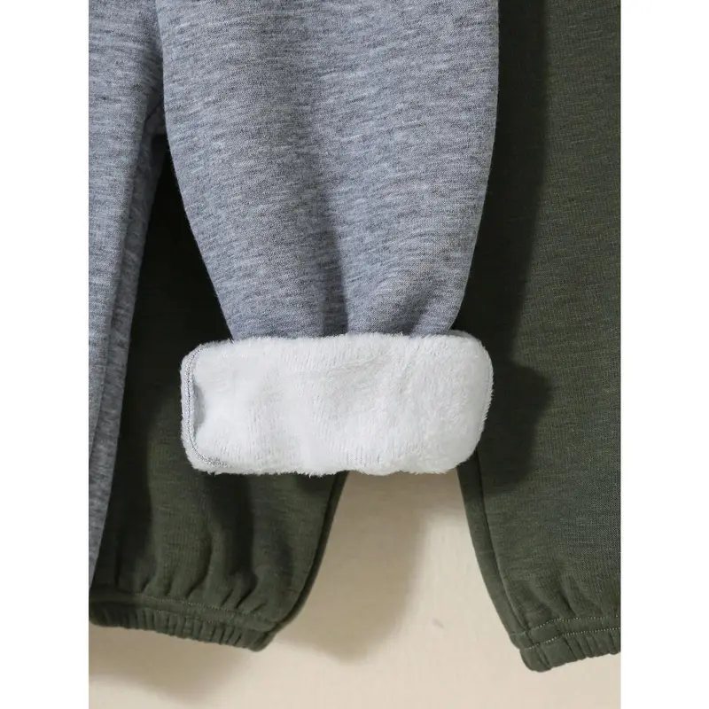 3pcs Baby Boy Casual Solid Color Thermal Lined Elastic Waist Pants, Suitable For Autumn/Winter 7