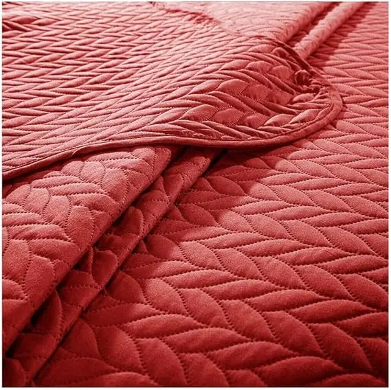 Quilt Mono Bedspread 3 Pieces Set – Coverless Quilted Leaf Motif Bedspread, Comforter Throw, Summer and All-Season Lightweight Bedding Sets, with 2 Pillow Shams 1