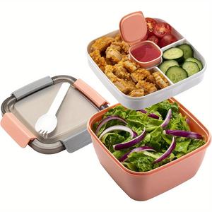 Lunch Box With Fork, 1 Count Double Layer Multi-grid Bento Box, Portable Tableware For Camping Travel School Picnic, Kitchen Accessories, Kitchen Organization