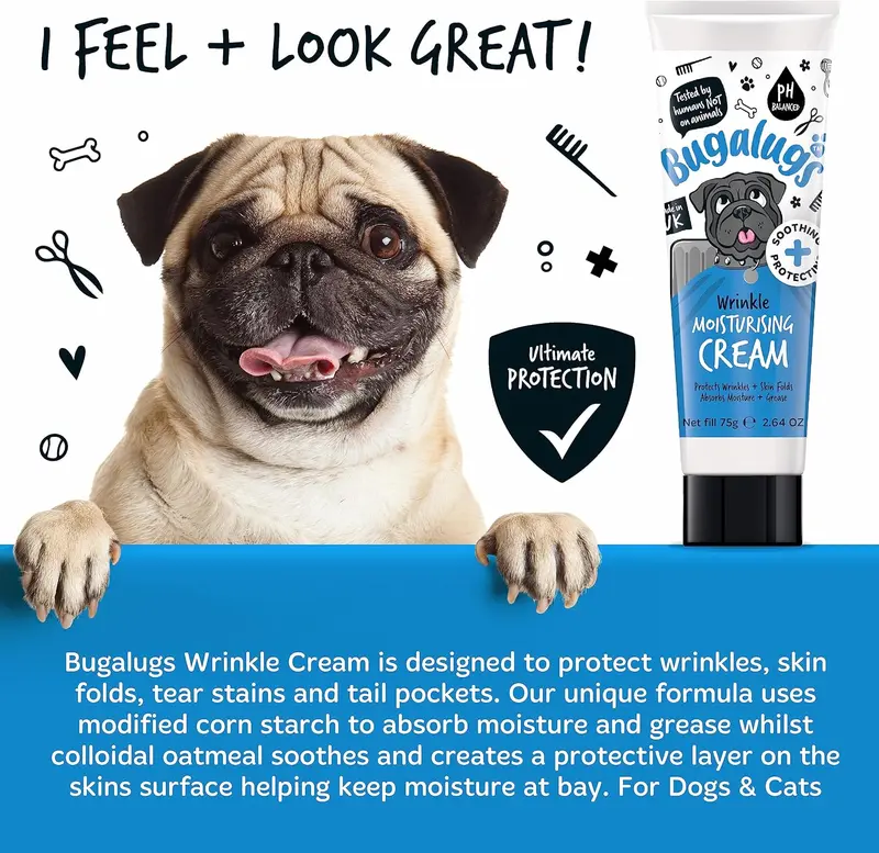 BUGALUGS Wrinkle paste for Bulldogs, French Bulldogs, wrinkly dogs & cats. For itchy wrinkle folds, tear stains & tail pockets, anti-itch & itchy dog skin relief. Great itch remedies for dogs 75g 4
