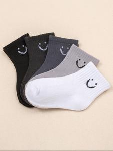 Boy's Cartoon Smile Face Pattern Crew Socks, Casual Soft Comfortable Breathable Socks for Daily Wear, Kid's Socks for All Seasons