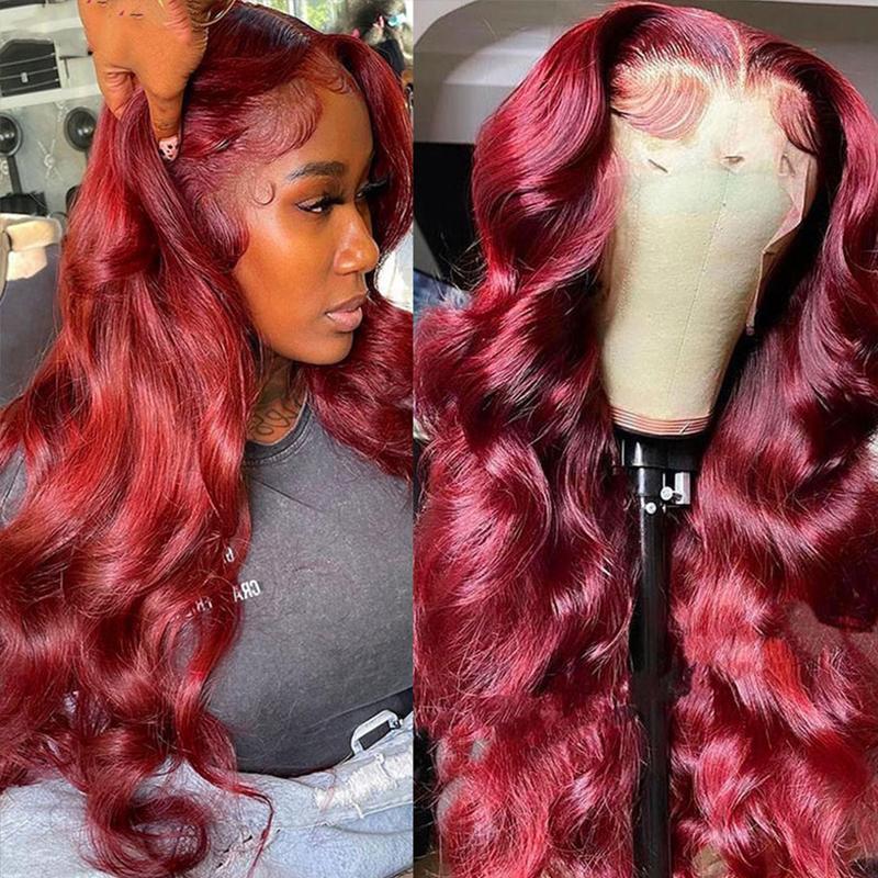 Burgundy 13x4 HD Lace Front Wigs 99J Wine Red Colored 100% Body Wave Transparent Lace Frontal Human Hair Wigs Sale Pre Plucked 2