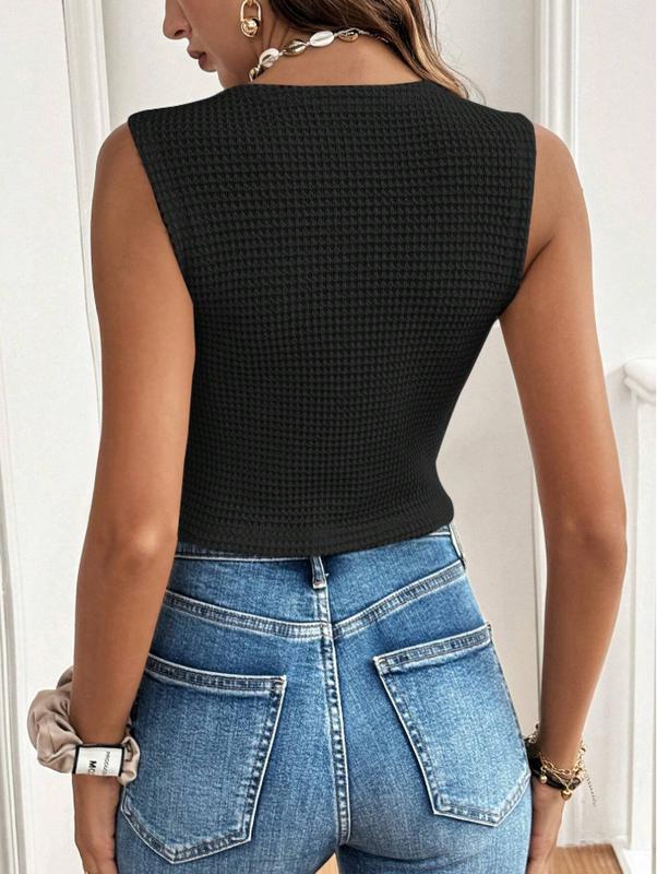 Women's Solid Color Button Front Tank Top for Summer 6