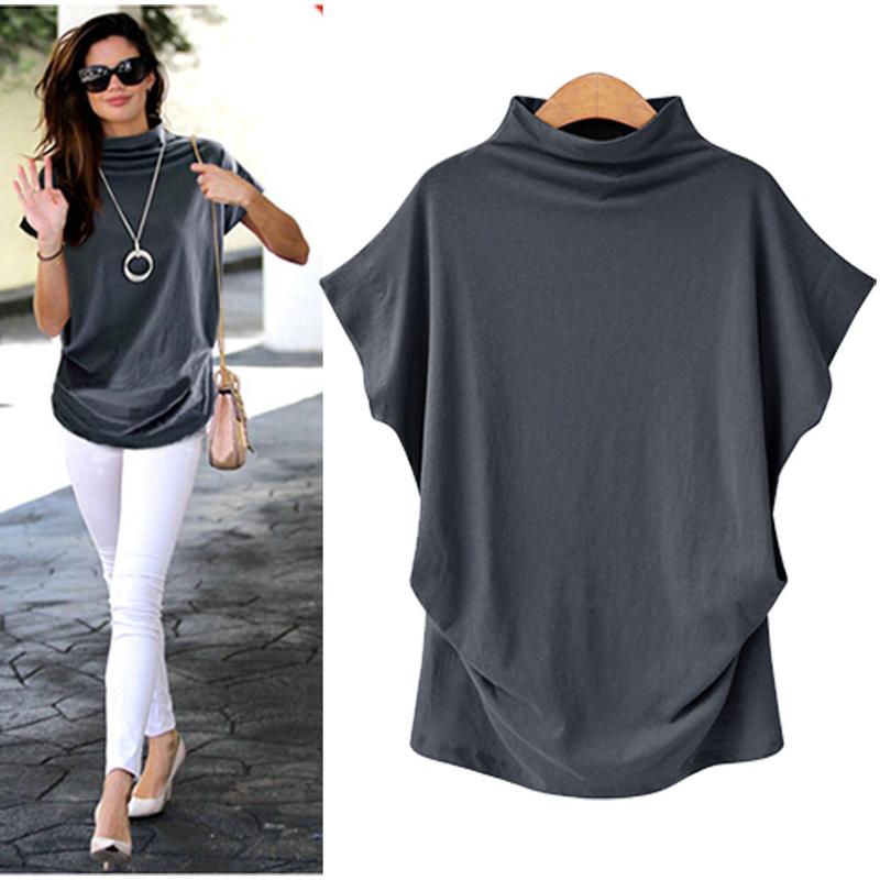 Product Introduction of 5XL Women Summer T-Shirt Short Batwing Sleeve Loose Solid Gray Turtleneck Tee Shirt 2025 New T-Shirts Femme Tees Tops 5