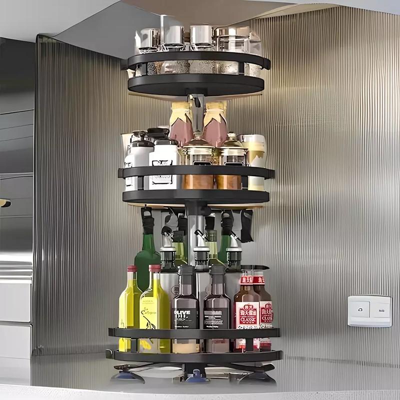 Metal 3 Tier 360° Rotating Spice Rack Organizer for Kitchen Jars - Canister 6