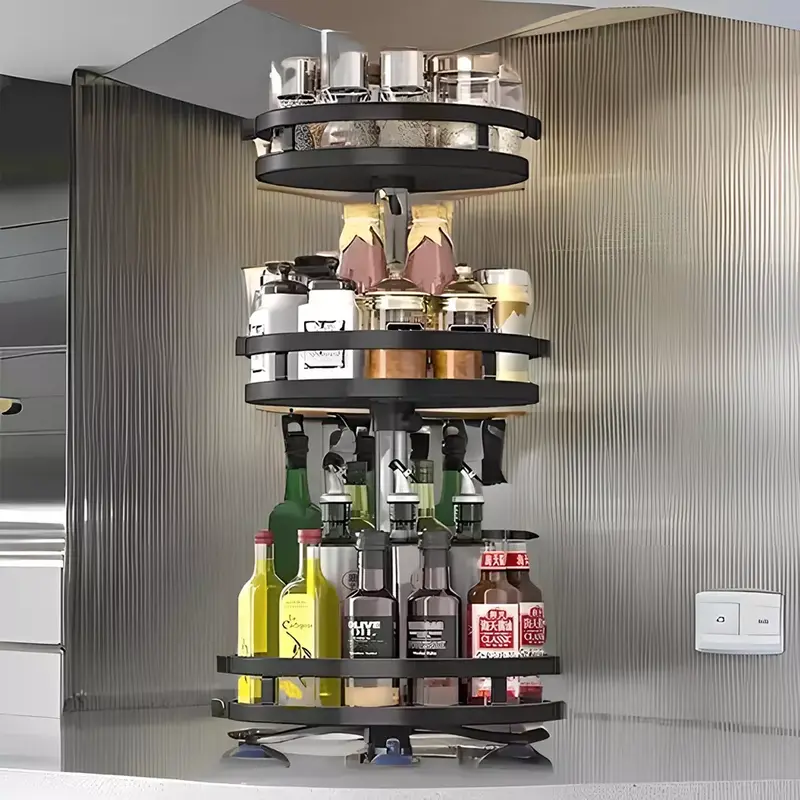 Metal 3 Tier 360° Rotating Spice Rack Organizer for Kitchen Jars - Canister 6