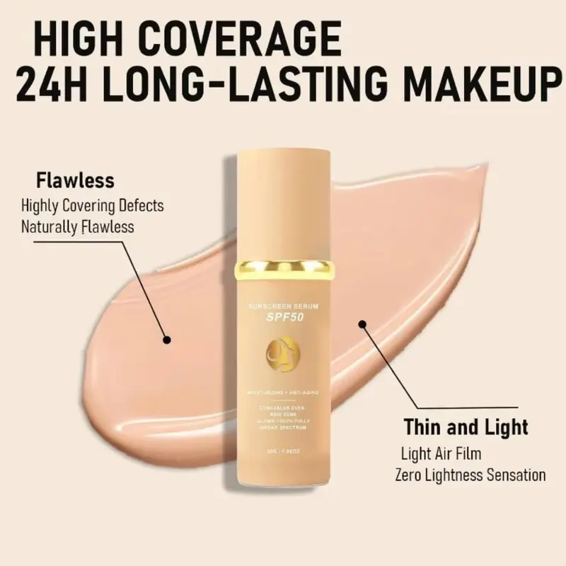 4-in-1 Foundation, Concealer, Moisturizer, Sunscreen Serum SPF50,Colour Changing Hyaluronic Acid, UVAUVB Protection, Moisturizing ,Stay Upto 24H,30ml 3