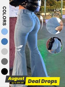 Nvfelix Bell Bottom Jeans for Women Bottom Raw Edge High Waisted Classic Flared Denim Pants, Basic Fitted Trouser, Womenswear