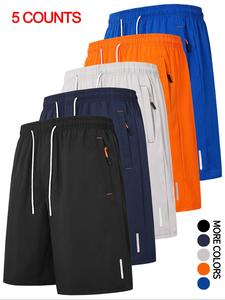 Men's Solid Color Drawstring Waist Shorts, Casual Regular Fit Zipper Pocket Shorts for Summer, Men's Bottoms for Daily Wear, Shorts for Men, Clothing, Pants, Sportswear, Soft Stretch Shorts, Sports Clothes, Athletic Activewear