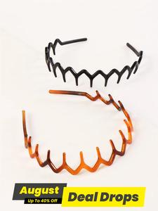 2pcs/set V-shaped Hair Band, Casual Random Color Wave Face Wash Headband for Women, Elegant All-match Fashion Accessories for Daily Wear, Zigzag Headband