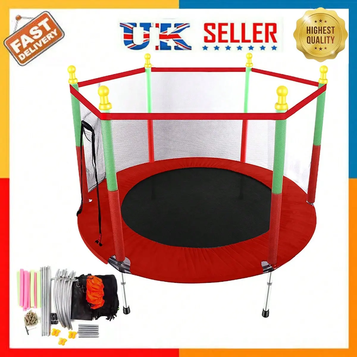 5FT Teenagers Trampoline With Safety Net Spring Pad For Teenagers Enclosure Indoor Outdoor