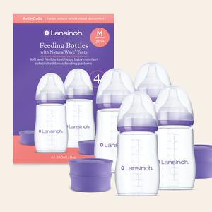 Lansinoh NaturalWave Baby Feeding Bottles 240ml with Medium Flow teat, breastfeeding or combi feeding