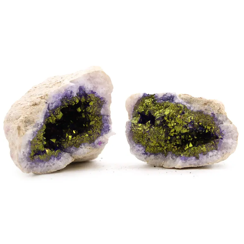 Coloured Calsite Geodes - Natural Rock - Purple & Gold 0