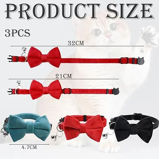 Savastu EmporiAum 3 Pcs Breakaway Cat Collars with Bell and Bow kitten collar, for Pet Kitten Cats and Puppy Graduation Wedding Birthday Pet Party Bowtie Collar cat collar with bell cat collar with bow cat bow tie 1