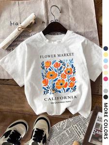 Women's Floral & Letter Print Round Neck Graphic Tee, Vintage Trendy Casual Short Sleeve T-shirt for Daily Wear, Ladies All Seasons Outfit, Top