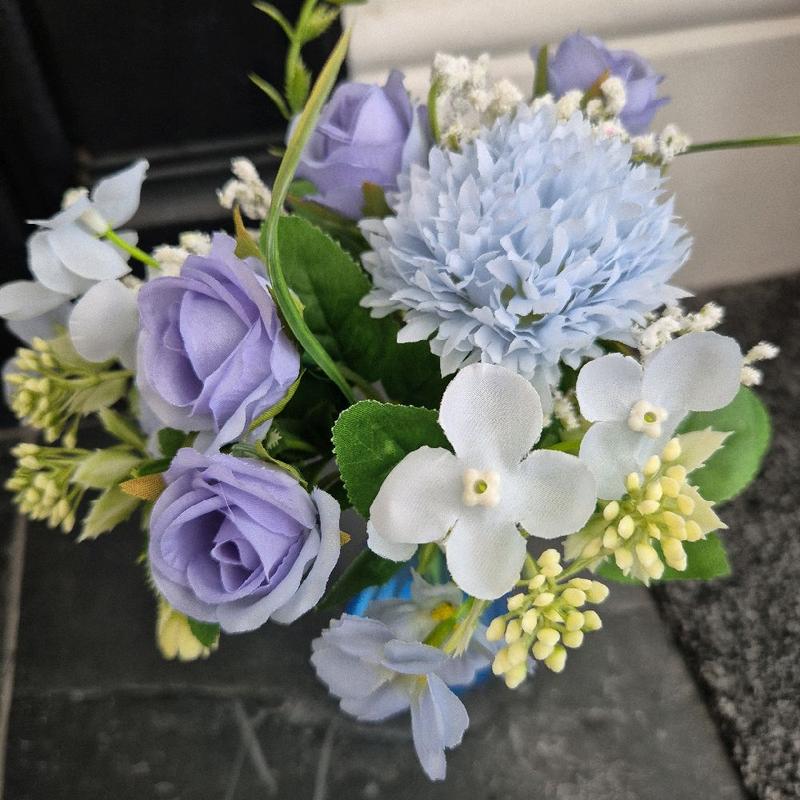 Mini Blue and Lilac Faux Flowers Artificial Ornaments in Vase - Decorative Home Gift - Plants bud vases 7