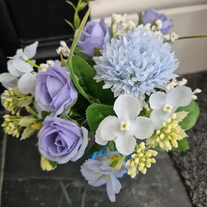 Mini Blue and Lilac Faux Flowers Artificial Ornaments in Vase - Decorative Home Gift - Plants bud vases 7