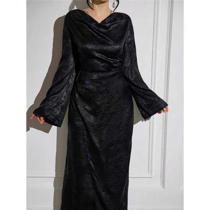 Guest Wedding Evening / Holiday / For Cover Length Full Dress Elegant Fitted Sleeve s tiktok Najma Women Long Graceful Draped Collar Arabian Style Modest Maxi Casual Daily Work / Parties 4