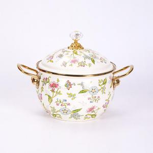 Enamel Stockpot with Gold Trim, Double Handle Apple Design, Induction and Gas Stove Compatible, Durable for Soup Cooking, Perfect Mother's Day Gift