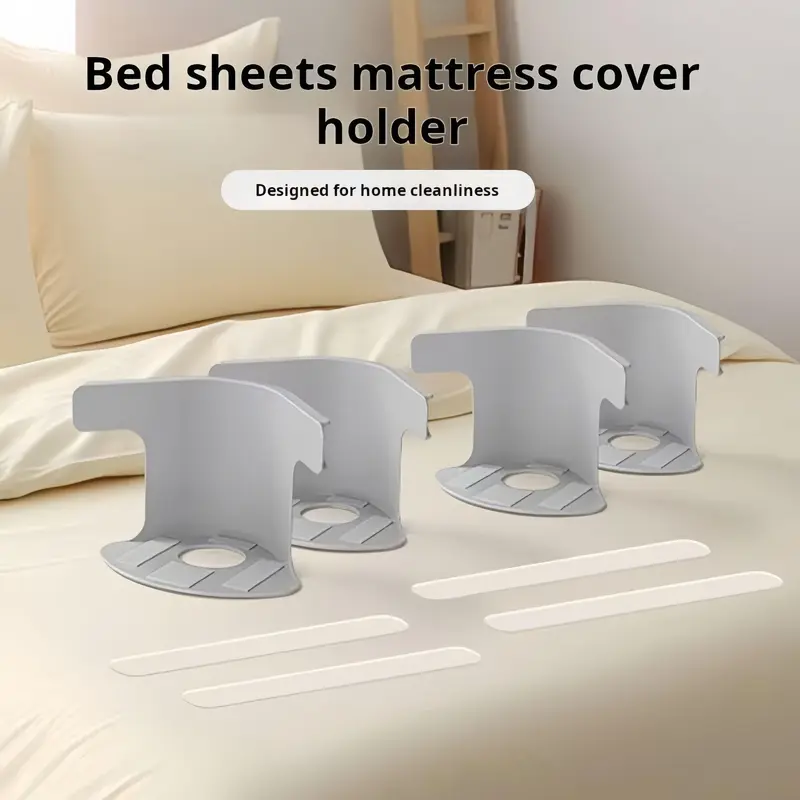 Bed Sheet Holder with Lock Strips, 4PCS Heavy Duty Lock Sheet Holders Fitted Sheet Holders for Corners Bed Sheet Straps, Non-Slip Sheet Corner Holders for All Sheet Mattress Sizes (White) 8