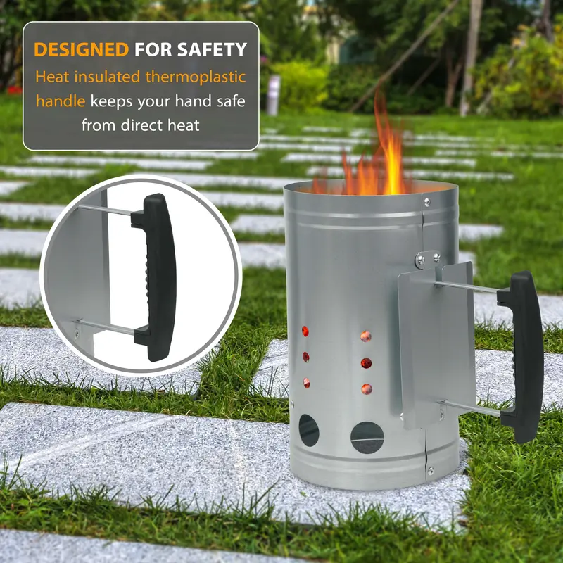Charcoal Chimney Starter for BBQ Grill – Quick Fire Coal Burner Kit for Barbecue, Outdoor Cooking, Camping & Garden Parties – Easy Heat Food Lighter with Handle – Fast Ignition Tool 6