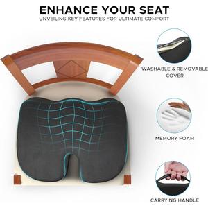 Extra Thick Memory Foam Seat Cushion – Office Chair, Car & Gaming Seat Pad – Ergonomic Design for Long Sitting, Washable Non-Slip Cover, Portable Comfort