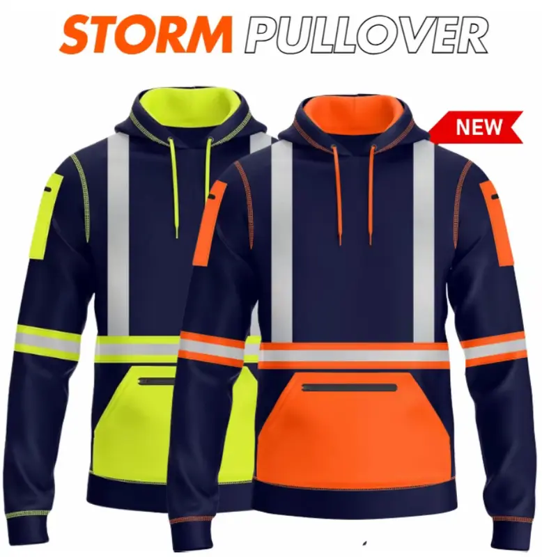 Pullover Hoodie Menswear Storm Range Tradesmen Workwear PPE Stylish Long Sleeve Hoodie with Drawstring Utility Pouch Reflective Safe Durable Comfortable Outdoor Mens Safety Hoodie Protective Gear 0