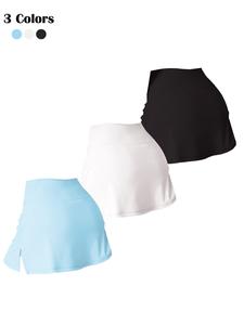 Women's Solid Color High Waist Gym Shorts, Casual Comfy Breathable Skort for Golf Tennis, Ladies Sportswear for All Seasons