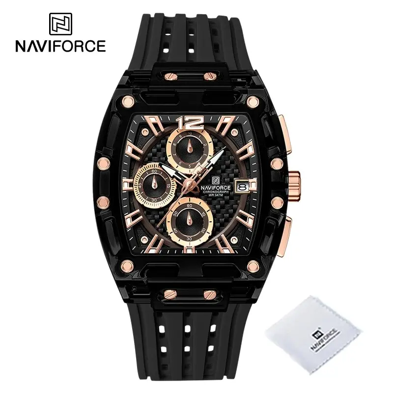 Men's Quartz Multifunction Watches Fashion Sports Chronograph 5ATM Waterproof Silicone Band Casual Man Wrist Watch 7