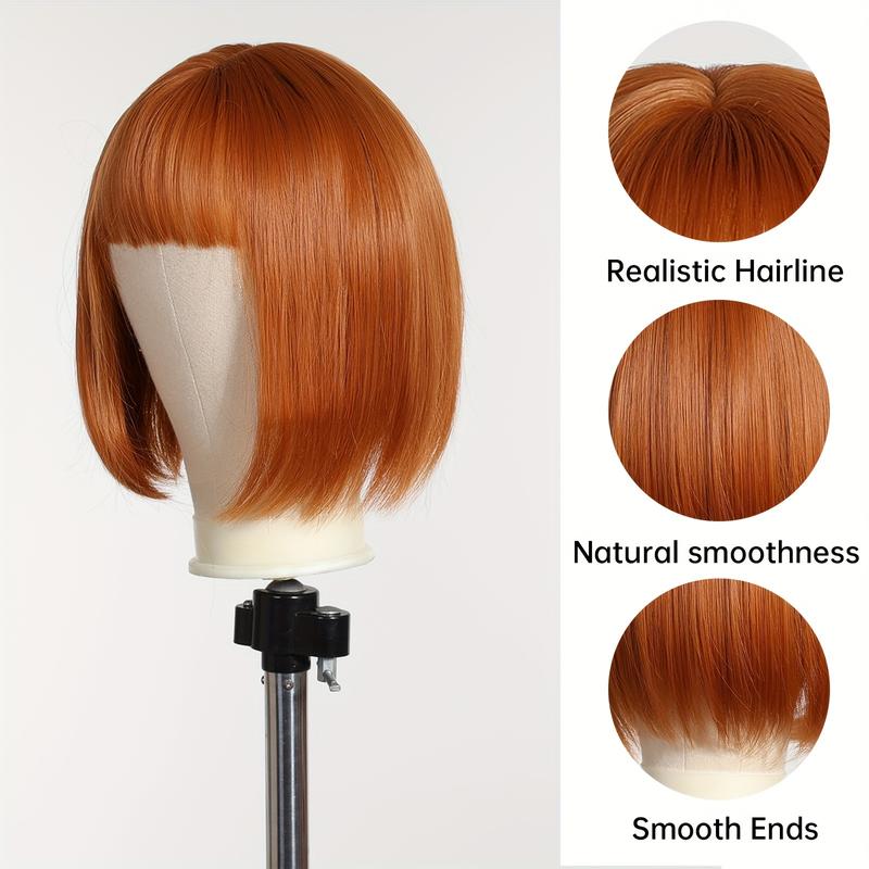 Chic 30.48cm Orange Short Bob Wig for Women - Beginner-Friendly, Heat Resistant Synthetic Hair with Bangs for Daily Wear & Cosplay 1