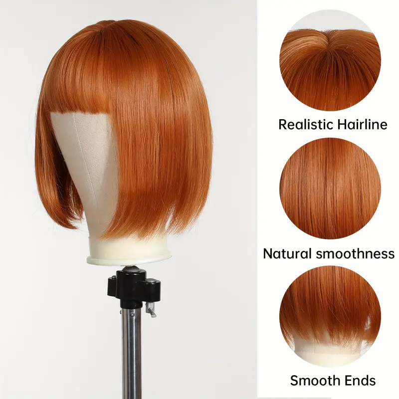 Chic 30.48cm Orange Short Bob Wig for Women - Beginner-Friendly, Heat Resistant Synthetic Hair with Bangs for Daily Wear & Cosplay 1
