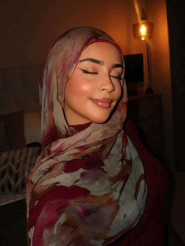 Women's Bohemian Style Watercolor Floral Print Hijab Alternative Scarf for Autumn/Winter 1
