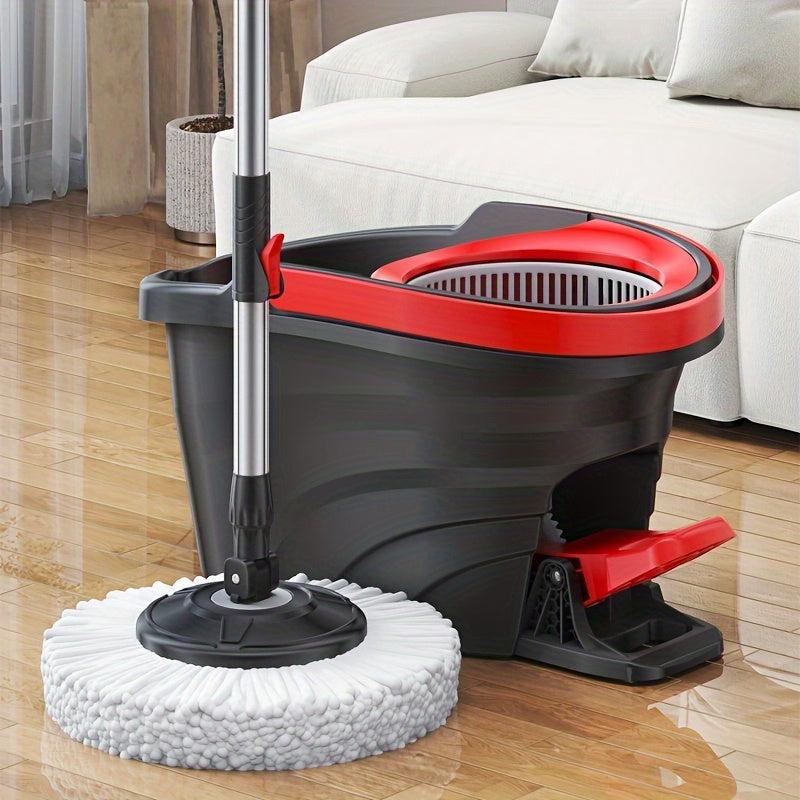 Rotating Mop No-Wash Household Cleaning Broom Bucket Set with Extendable Pole, Pedal Manual Pressure Dual-Drive Floor Cloth Suitable for Kitchen, Living Room, Bathroom Cleaning Use, Specialized for Large Sweeping 2