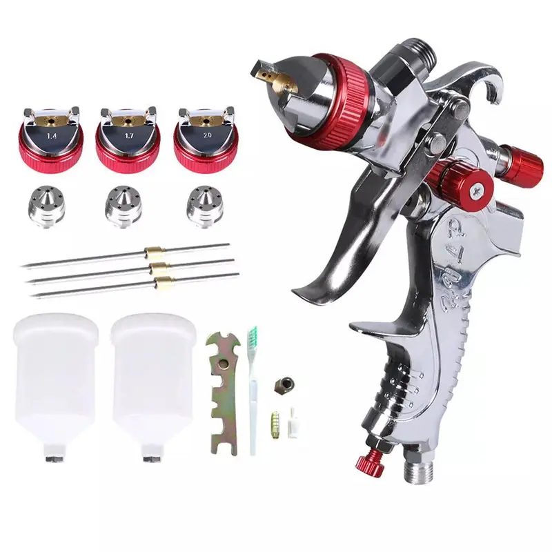 Spray Gun Paint Gun Kit HVLP Gravity Feed Air 1.4mm 1.7mm 2mm 3 Nozzles Set UK 0