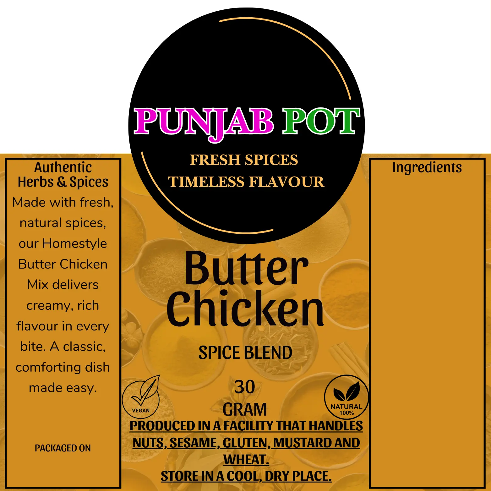 Punjab Pot Butter Chicken Spice Blend - Authentic, No Additives Natural