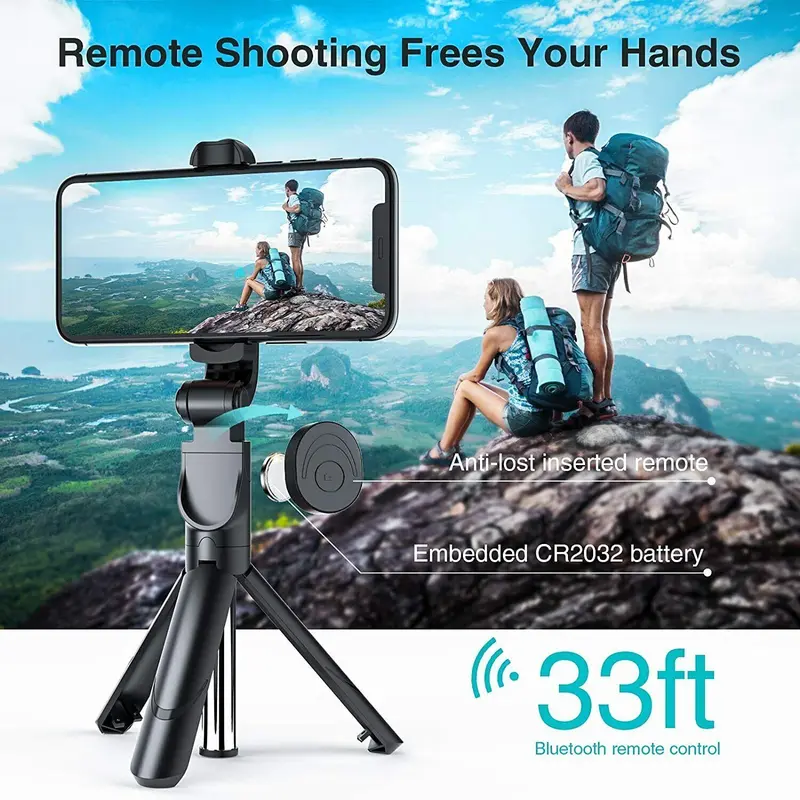 Bluetooth Selfie Tripod Telescopic Stick Remote Monopod Extendable Phone Holder 5
