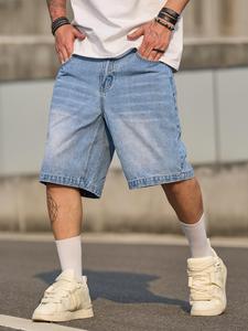 Men's Solid Color Denim Shorts, Loose Casual Basic Comfy Baggy Shorts for Summer, Men's Bottoms for Daily Wear, Cotton