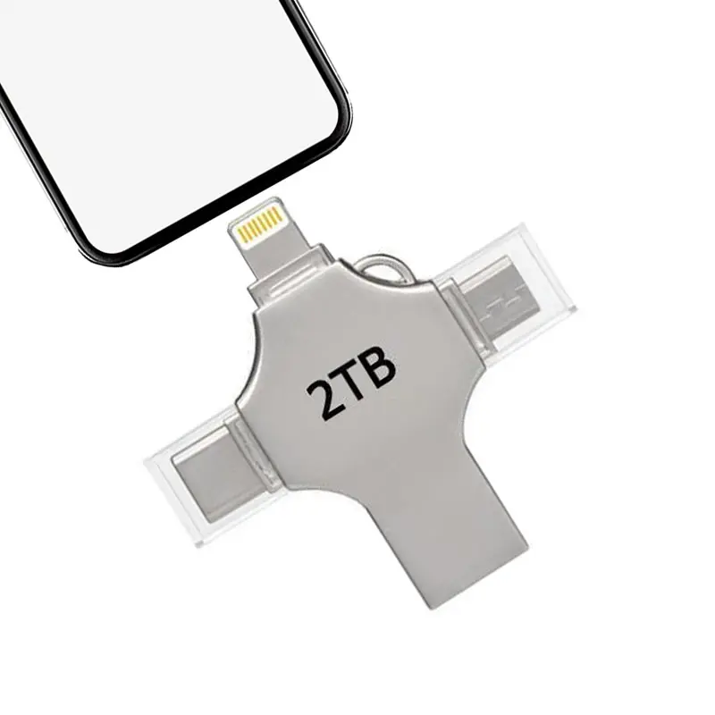 4-in-1 OTG multi-functional mobile phone USB flash drive, 2TB large memory, Mini high-speed USB 3.0 external storage USB flash drive, suitable for iPad, Android mobile phones, PC and more devices, high-speed USB 3.0 flash drive, boyfriend gift 2