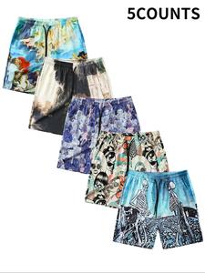 Men's Stylish Printed Drawstring Waist Beach Shorts, Regular Fit Casual Comfortable Breathable Fashionable Pocket Shorts, Men's All-Match Bottoms for Summer