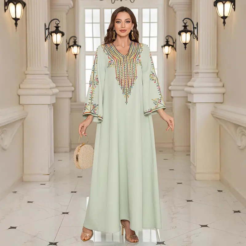 Muslim Middle East Women's Clothing Summer Elegance Rope Embroidered Robe Female Dress Dubai Clothing Abaya 2