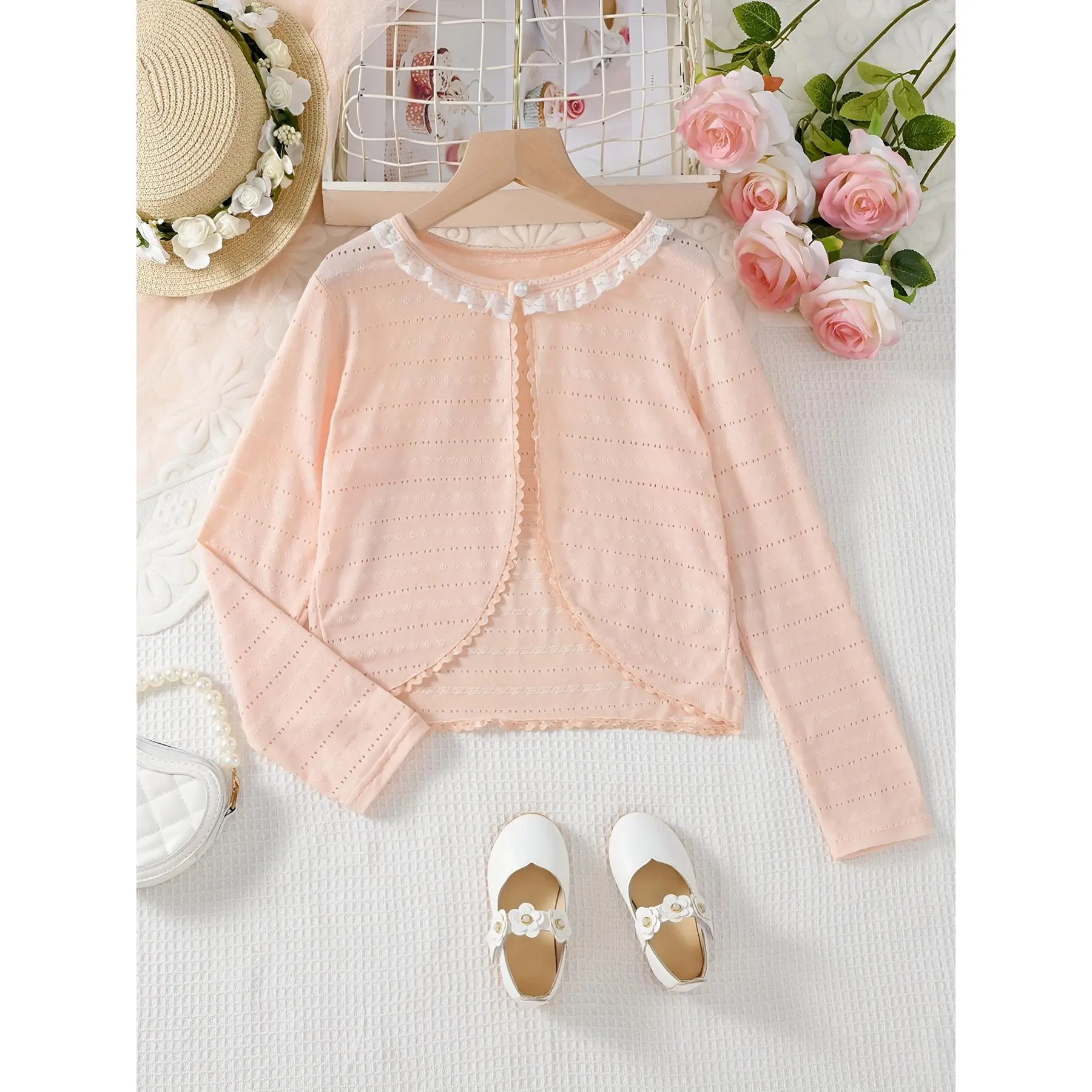 Girls Hollow Knit Cardigan Long Sleeve Breathable Shawl Summer Thin Jackets