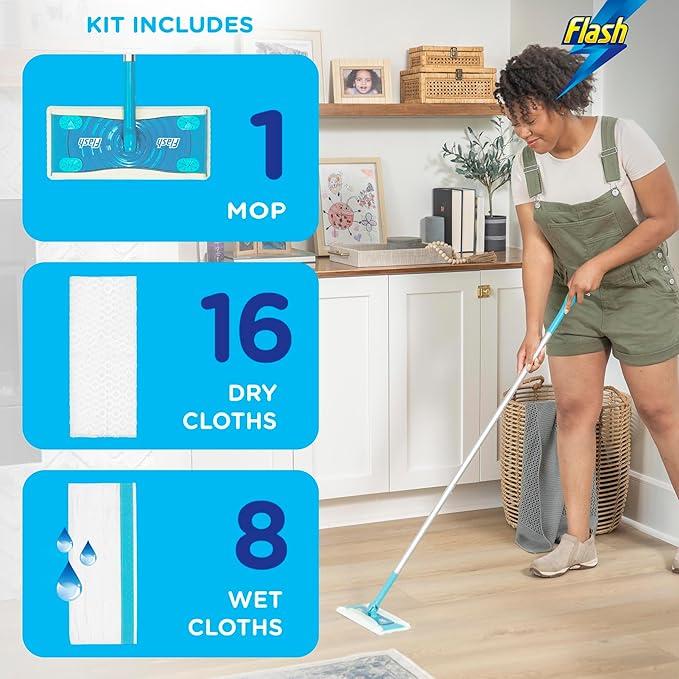 Flash Speed Mop Starter Kit with 1 Mop, 8 Wet Mopping Cloths & 16 Dry Sweeping Pads - No Bucket Required 1